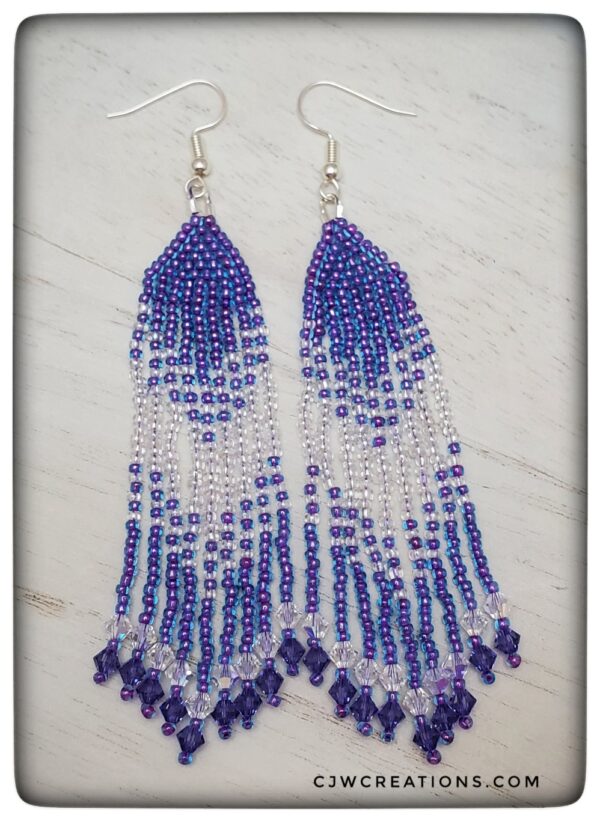 Purple & Clear Crystal Beaded Earrings