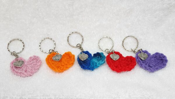 5 Crochet Heart Key Chains-Random Colors